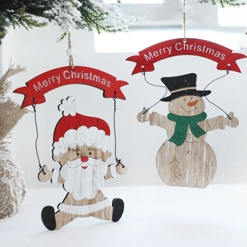Christmas decorations wooden elderly snowman hanging decorations cartoon decoration scene layout