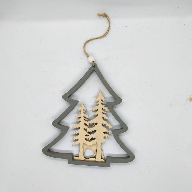 Top Quality Wood Crafts Christmas Tree Pendant Wooden Christmas Decoration Christmas Tree Ornaments