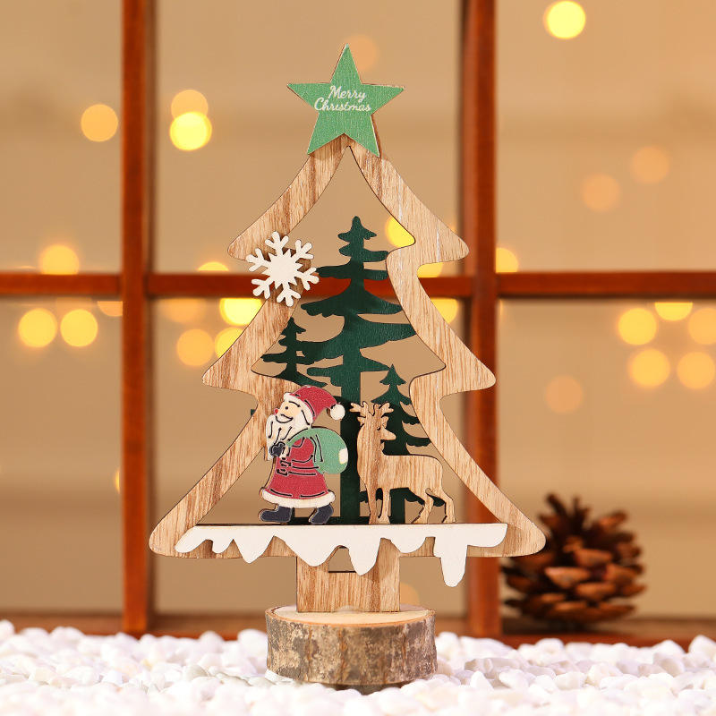 Kids Toys Wooden Craft Indoor Vintage Christmas Tree Decorations Ornament For Tree