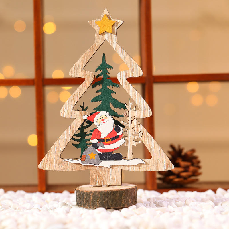 Kids Toys Wooden Craft Indoor Vintage Christmas Tree Decorations Ornament For Tree