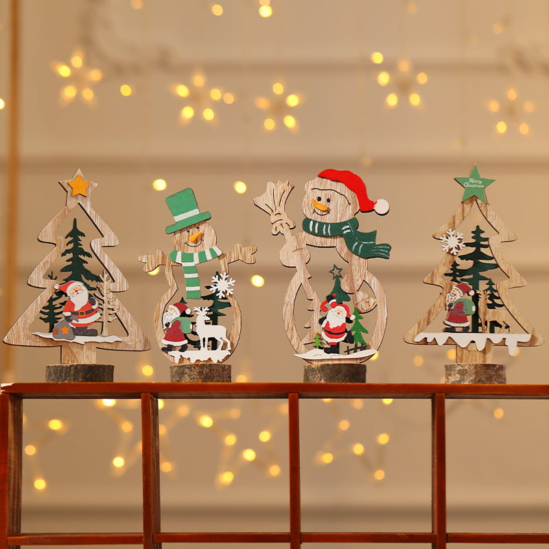 Kids Toys Wooden Craft Indoor Vintage Christmas Tree Decorations Ornament For Tree