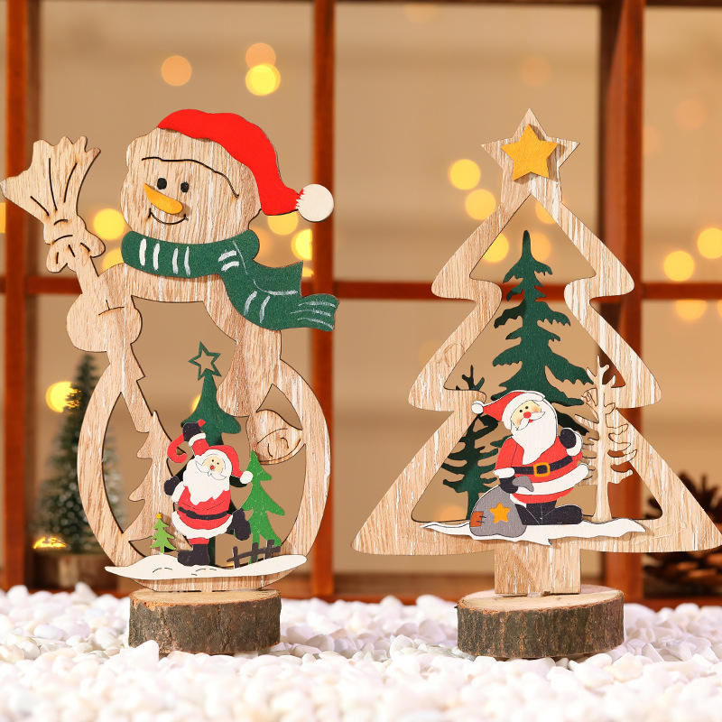 Kids Toys Wooden Craft Indoor Vintage Christmas Tree Decorations Ornament For Tree