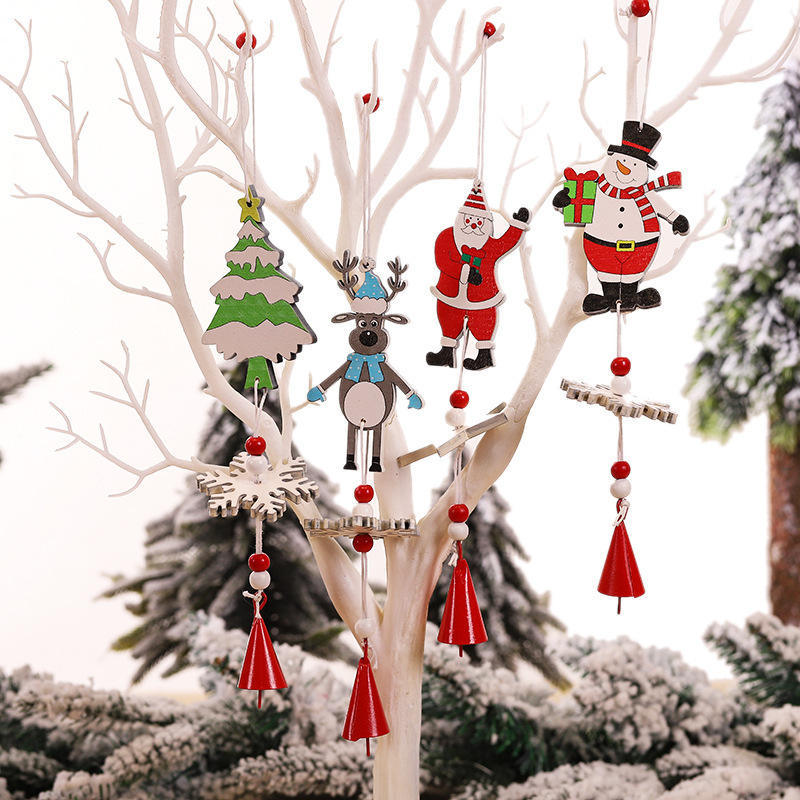 Tassel Wooden Bell Pendant Decorative Wind Chimes Modern Wooden Christmas Tree Decoration