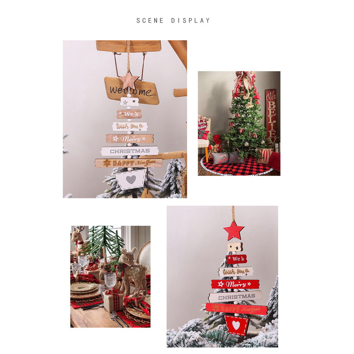 Colorful Letters Wooden Christmas Pendant Indoor Decorations Christmas Ornament For Tree