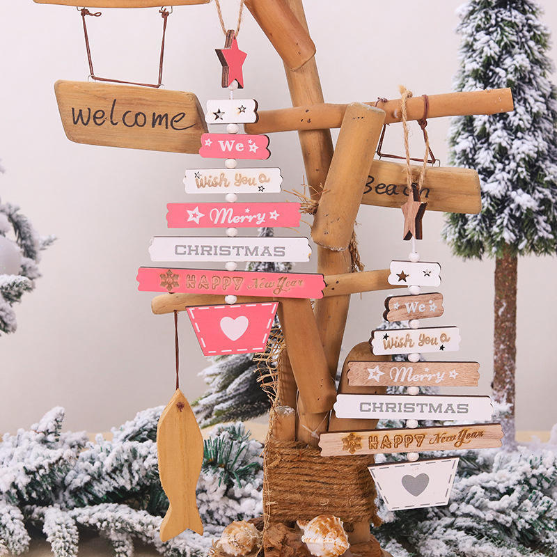 Colorful Letters Wooden Christmas Pendant Indoor Decorations Christmas Ornament For Tree