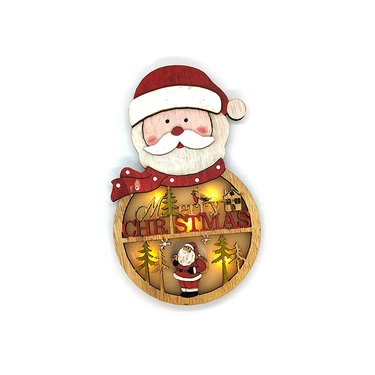 Wooden Christmas Craft Door Decorations Santa Claus Lamp Pendant