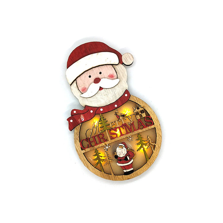 Wooden Christmas Craft Door Decorations Santa Claus Lamp Pendant