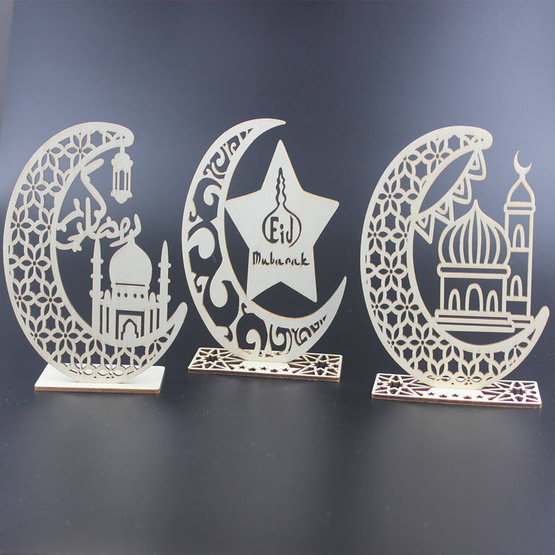 2022 muslim party eid mubarak decorations laser cut wooden eid mubarak decor