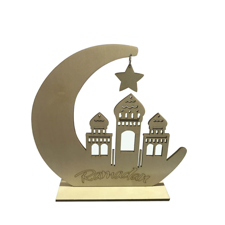 2022 Islamic Ramadan Star Moon Ornament Wooden Tray Muslim Wedding Party Ramadan Wood Hanging Decorations